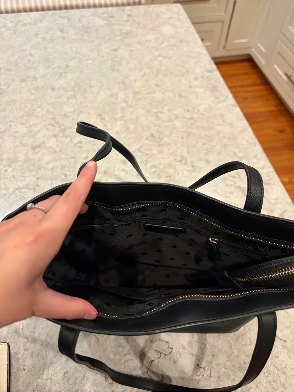 kate spade Black Leather Tote with Front Pocket